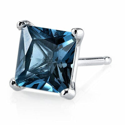 London Blue Topaz Stud Earrings 14 Karat White Gold 2.5 Carats