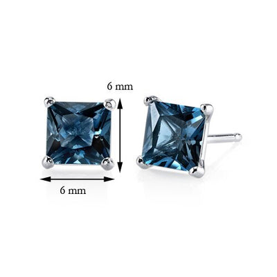 London Blue Topaz Stud Earrings 14 Karat White Gold 2.5 Carats