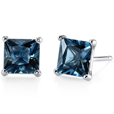 London Blue Topaz Stud Earrings 14 Karat White Gold 2.5 Carats