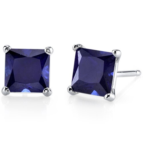 Blue Sapphire Stud Earrings 14 Karat White Gold 2.75 Carats E18512