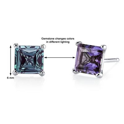 Alexandrite Stud Earrings 14 Kt White Gold Princess 2.50 Carats