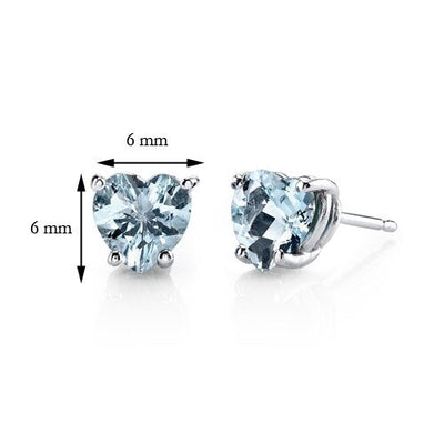 Aquamarine Stud Earrings 14 Karat White Gold Heart 1.5 Carats