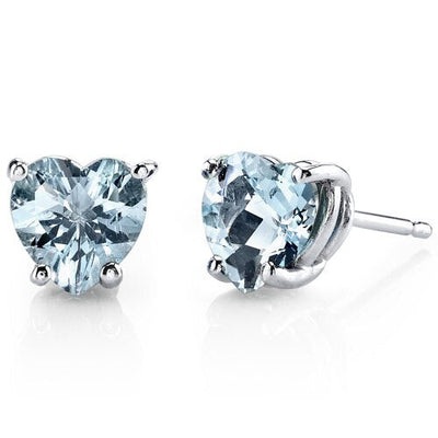 Aquamarine Heart Shape Stud Earrings and Pendant with Diamond Accent 14K White Gold 2.15 ctw Gift Set