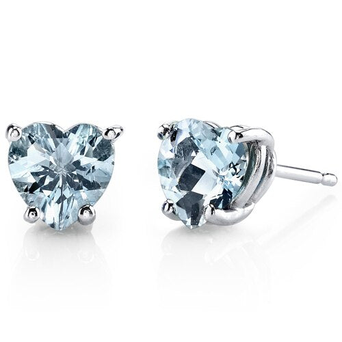 Aquamarine Stud Earrings 14 Karat White Gold Heart 1.5 Carats