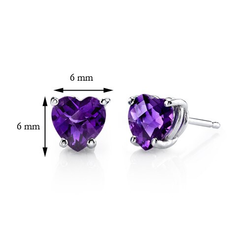 Amethyst Stud Earrings 14 Kt White Gold Heart Shape 1.5 Carats