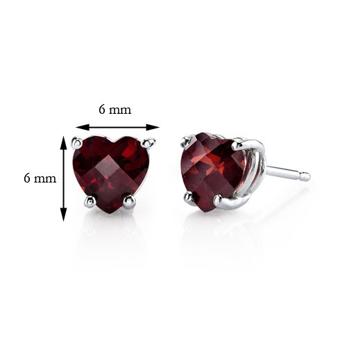 Garnet Stud Earrings 14 Kt White Gold Heart Shape 1.75 Carats E18524-dimensions