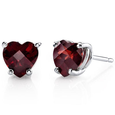 Garnet Stud Earrings 14 Kt White Gold Heart Shape 1.75 Carats E18524