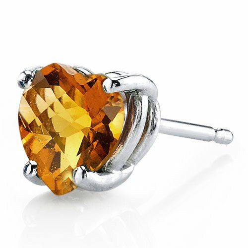 Citrine Stud Earrings 14 Kt White Gold Heart Shape 1.5 Carats