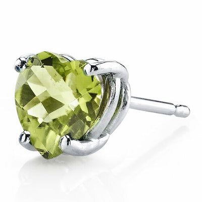 Peridot Stud Earrings 14 Kt White Gold Heart Shape 1.75 Carats