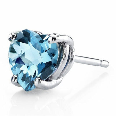 Swiss Blue Topaz Stud Earrings 14 Kt White Gold Heart Shape