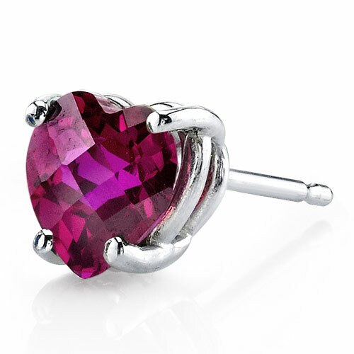 Ruby Stud Earrings 14 Karat White Gold Heart Shape 2 Carats