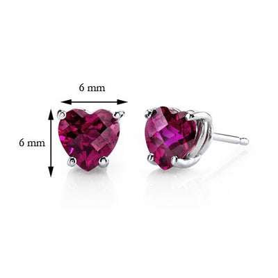 Ruby Stud Earrings 14 Karat White Gold Heart Shape 2 Carats