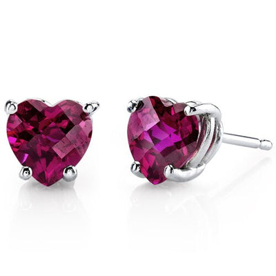 Ruby Stud Earrings 14 Karat White Gold Heart Shape 2 Carats