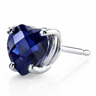 Blue Sapphire Stud Earrings 14 Karat White Gold Heart Shape