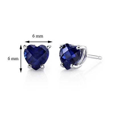 Blue Sapphire Stud Earrings 14 Karat White Gold Heart Shape