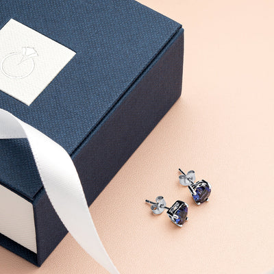 Blue Sapphire Stud Earrings 14 Karat White Gold Heart Shape