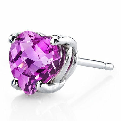 Pink Sapphire Stud Earrings 14 Karat White Gold Heart Shape