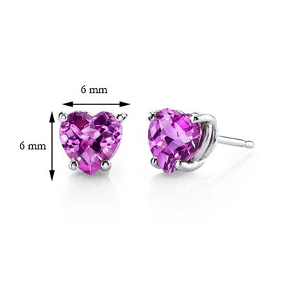 Pink Sapphire Stud Earrings 14 Karat White Gold Heart Shape