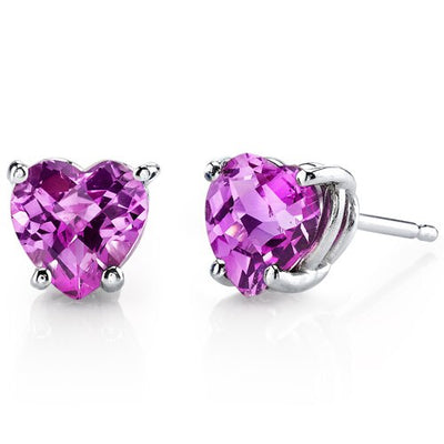 Pink Sapphire Stud Earrings 14 Karat White Gold Heart Shape