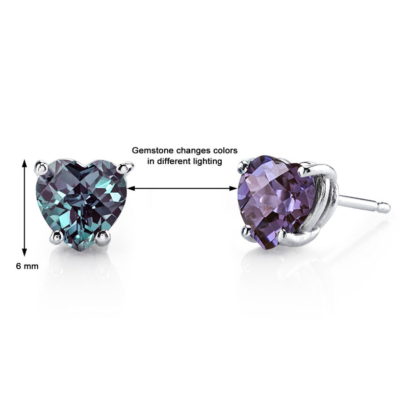 Alexandrite Stud Earrings 14 Karat White Gold Heart Shape