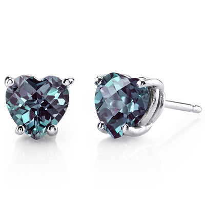 Alexandrite Stud Earrings 14 Karat White Gold Heart Shape