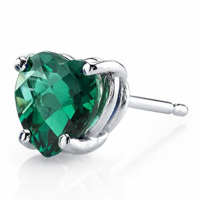 Emerald Stud Earrings 14 Karat White Gold Heart Shape