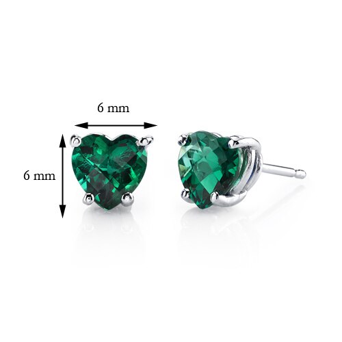 Emerald Stud Earrings 14 Karat White Gold Heart Shape