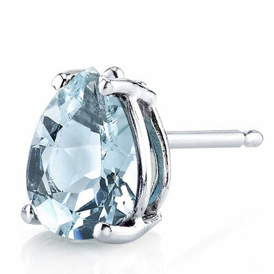 Aquamarine Stud Earrings 14 Karat White Gold Pear Shape 1 Carat