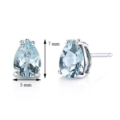 Aquamarine Stud Earrings 14 Karat White Gold Pear Shape 1 Carat