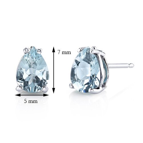 Aquamarine Stud Earrings 14 Karat White Gold Pear Shape 1 Carat