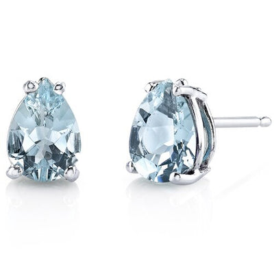 Aquamarine Stud Earrings 14 Karat White Gold Pear Shape 1 Carat