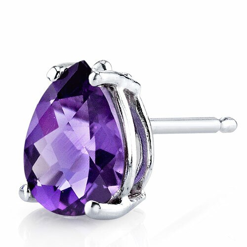 Amethyst Stud Earrings 14 Karat White Gold Pear Shape 1 Carats