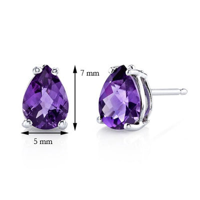 Amethyst Stud Earrings 14 Karat White Gold Pear Shape 1 Carats