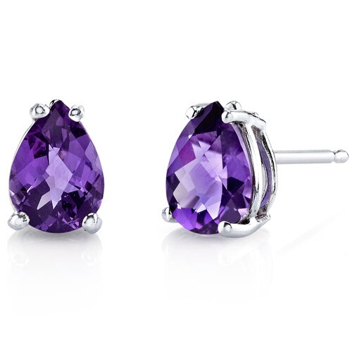 Amethyst Stud Earrings 14 Karat White Gold Pear Shape 1 Carats