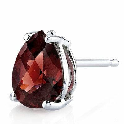 Garnet Stud Earrings 14 Karat White Gold Pear Shape 1.75 Carats