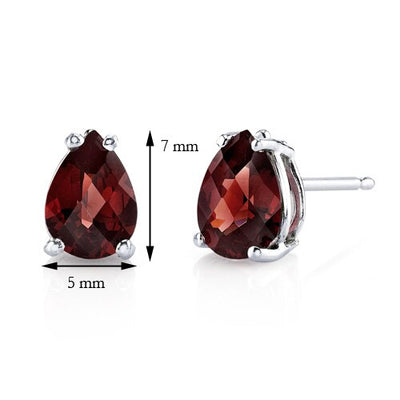 Garnet Stud Earrings 14 Karat White Gold Pear Shape 1.75 Carats