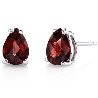 Garnet Stud Earrings 14 Karat White Gold Pear Shape 1.75 Carats