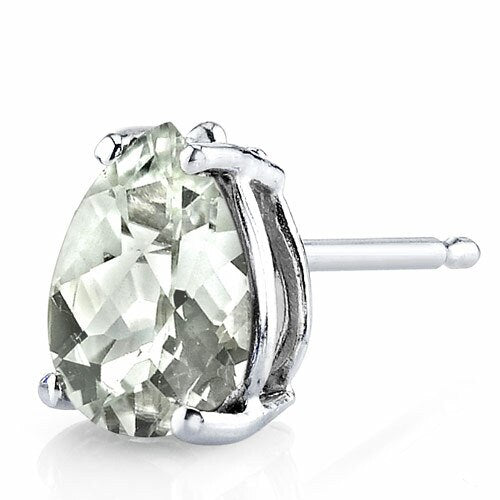 Green Amethyst Stud Earrings 14 Karat White Gold Pear Shape