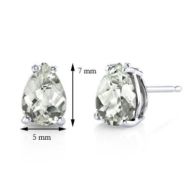 Green Amethyst Stud Earrings 14 Karat White Gold Pear Shape