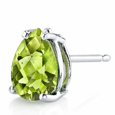 Peridot Stud Earrings 14 Karat White Gold Pear Shape 1.5 Carats