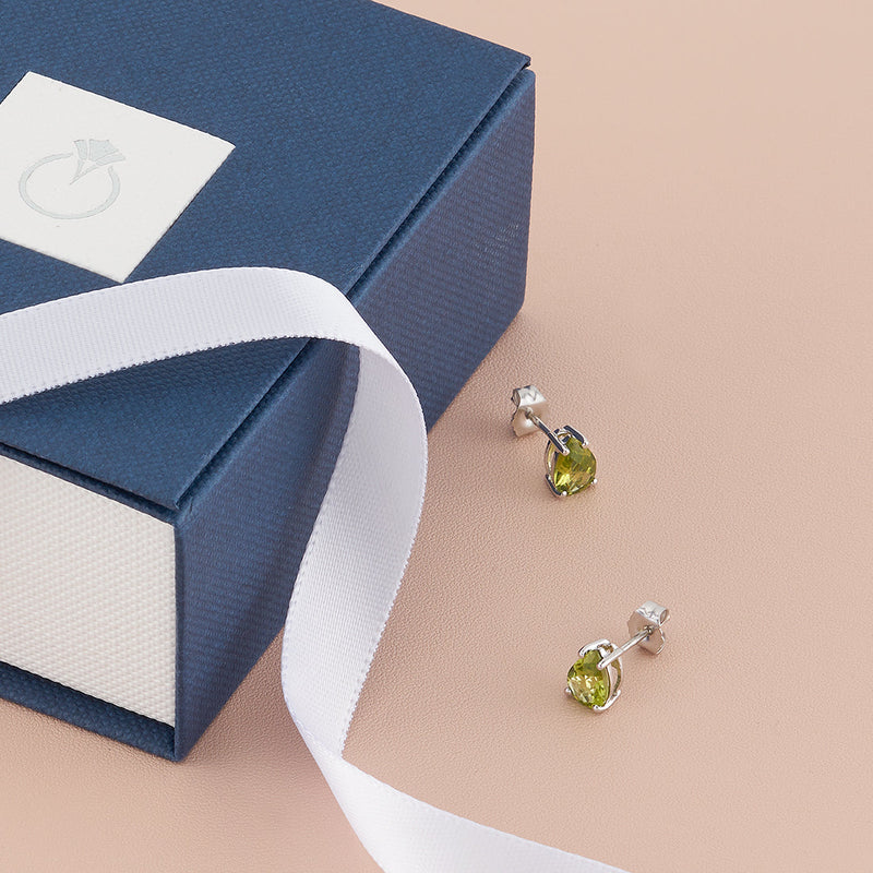 Peridot Stud Earrings 14 Karat White Gold Pear Shape 1.5 Carats