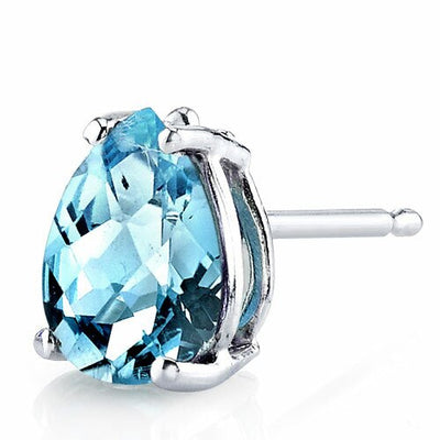 Swiss Blue Topaz Stud Earrings 14 Karat White Gold Pear Shape