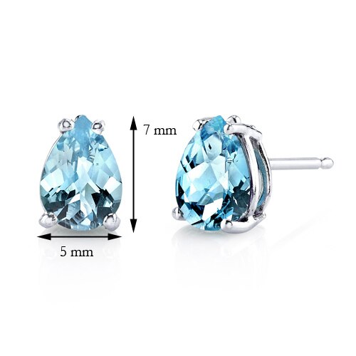 Swiss Blue Topaz Stud Earrings 14 Karat White Gold Pear Shape