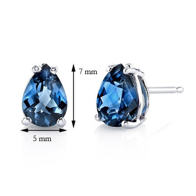 London Blue Topaz Stud Earrings 14 Karat White Gold Pear Shape