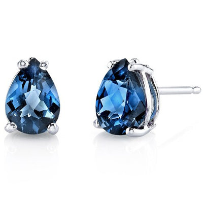 London Blue Topaz Stud Earrings 14 Karat White Gold Pear Shape