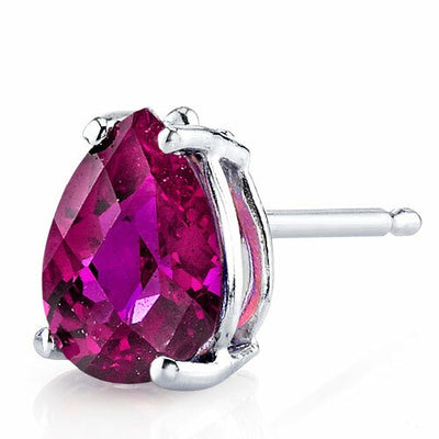 Ruby Stud Earrings 14 Karat White Gold Pear Shape 2 Carats