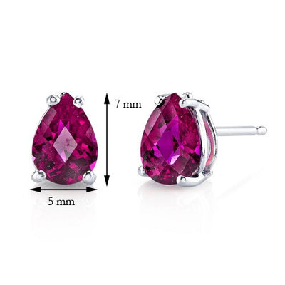 Ruby Stud Earrings 14 Karat White Gold Pear Shape 2 Carats