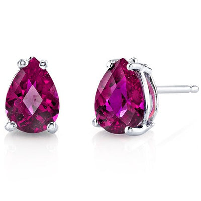 Ruby Stud Earrings 14 Karat White Gold Pear Shape 2 Carats