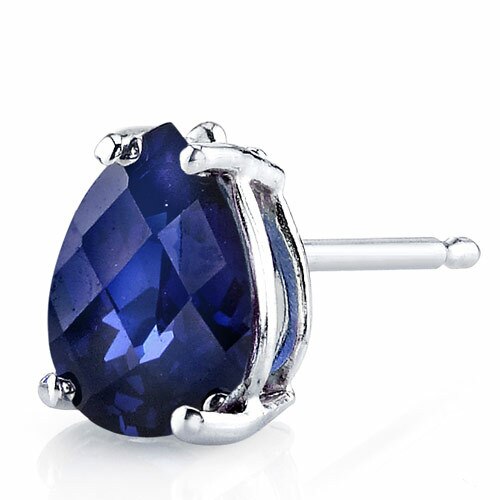 Blue Sapphire Stud Earrings 14 Karat White Gold Pear Shape E18564-CLOSE UP