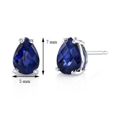 Blue Sapphire Stud Earrings 14 Karat White Gold Pear Shape E18564-DIMENSIONS